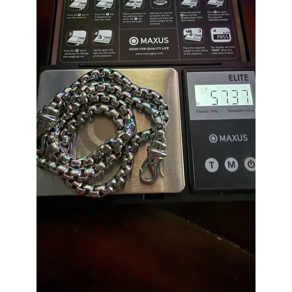 SHR Stainless Steel Heavy Round Box Chain Necklace 57g Venetian Link 22” Length
